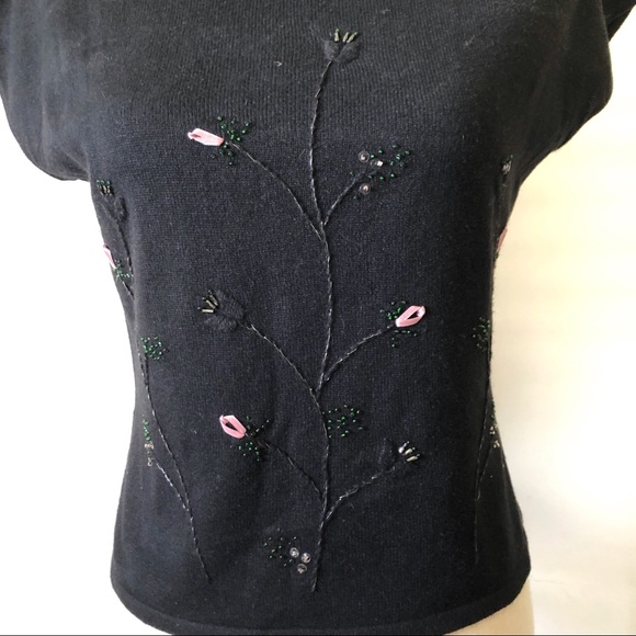 Vintage RIKKI K. Cashmere/silk blend mock neck lightweight black sweater large - Picture 3 of 5